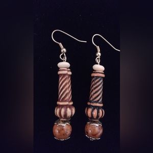 Handmade Ethnic Earrings. Genuine Gemstone. Acrylic. Shell or bone beads.